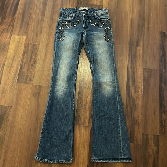Allen B. By Allen Schwartz Denim - Vintage Allen B. Allen Schwartz Faded Embellished Flare Bell Bottom Jean size 26
